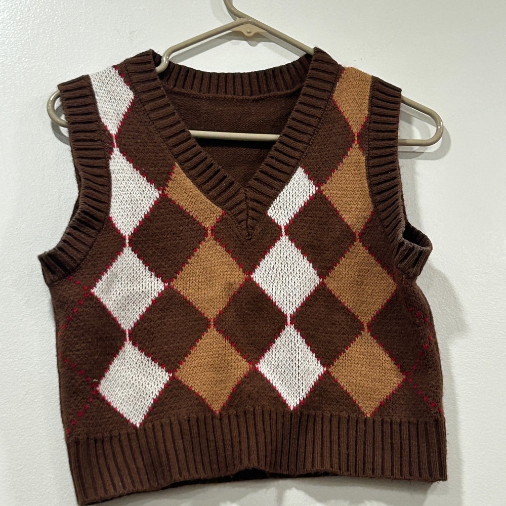 Brown Argyle Knit Vest